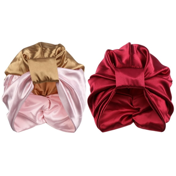 Diekin 2 Pcs Stain Bonnet Sleeping Turban Elastic Wide Band Satin Bonnet for Women