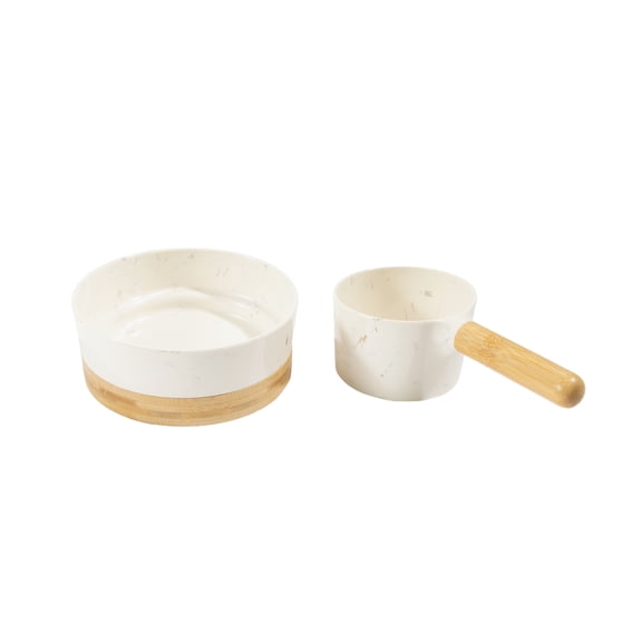 Oodles Dishwasher Safe Speckled Dog Bowl & Scoop Feeding Set, White, One Size
