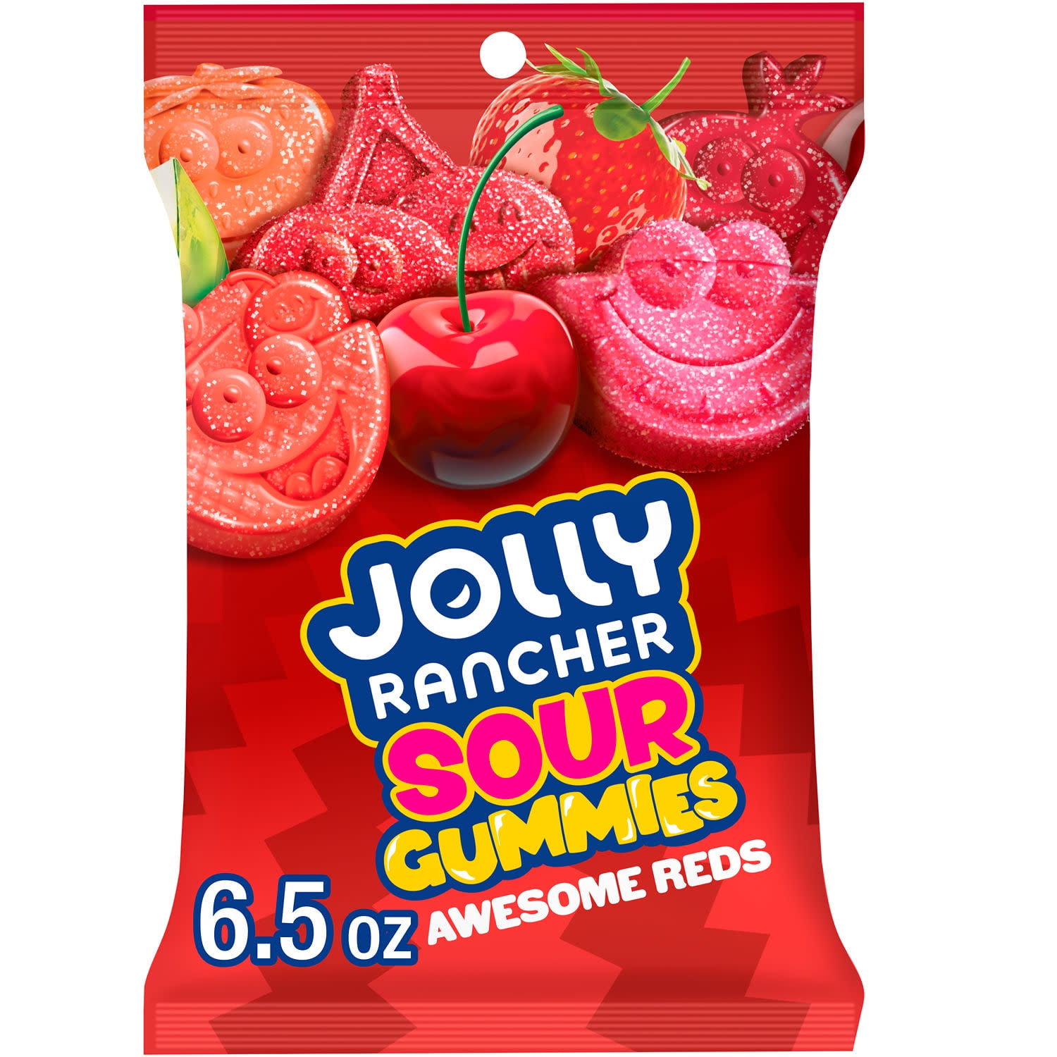 Jolly Rancher Sour Gummies Awesome Reds Assorted Fruit Flavored Gummy Candy, Bag 6.5 oz