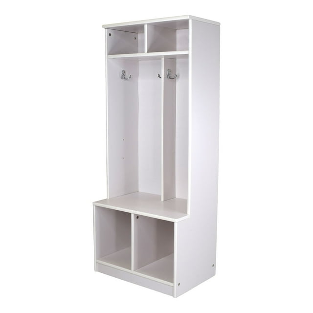 Little Partners Casier de Rangement pour Enfants en Bois avec Banc, Blanc Doux