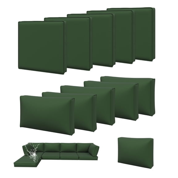 Clouddwell 11-Piece Outdoor Cushion Slipcovers Replacement for 5-Seat Wicker Sectional-Waterproof, Non-Slip Bottom (Black Green)