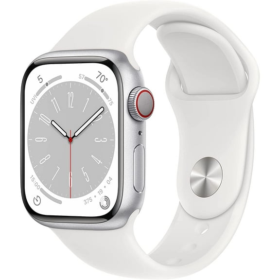 Restored Apple Watch Series 8 GPS Cellular 41mm Silver Aluminum Case with White Sport Band - S/M (Refurbished)