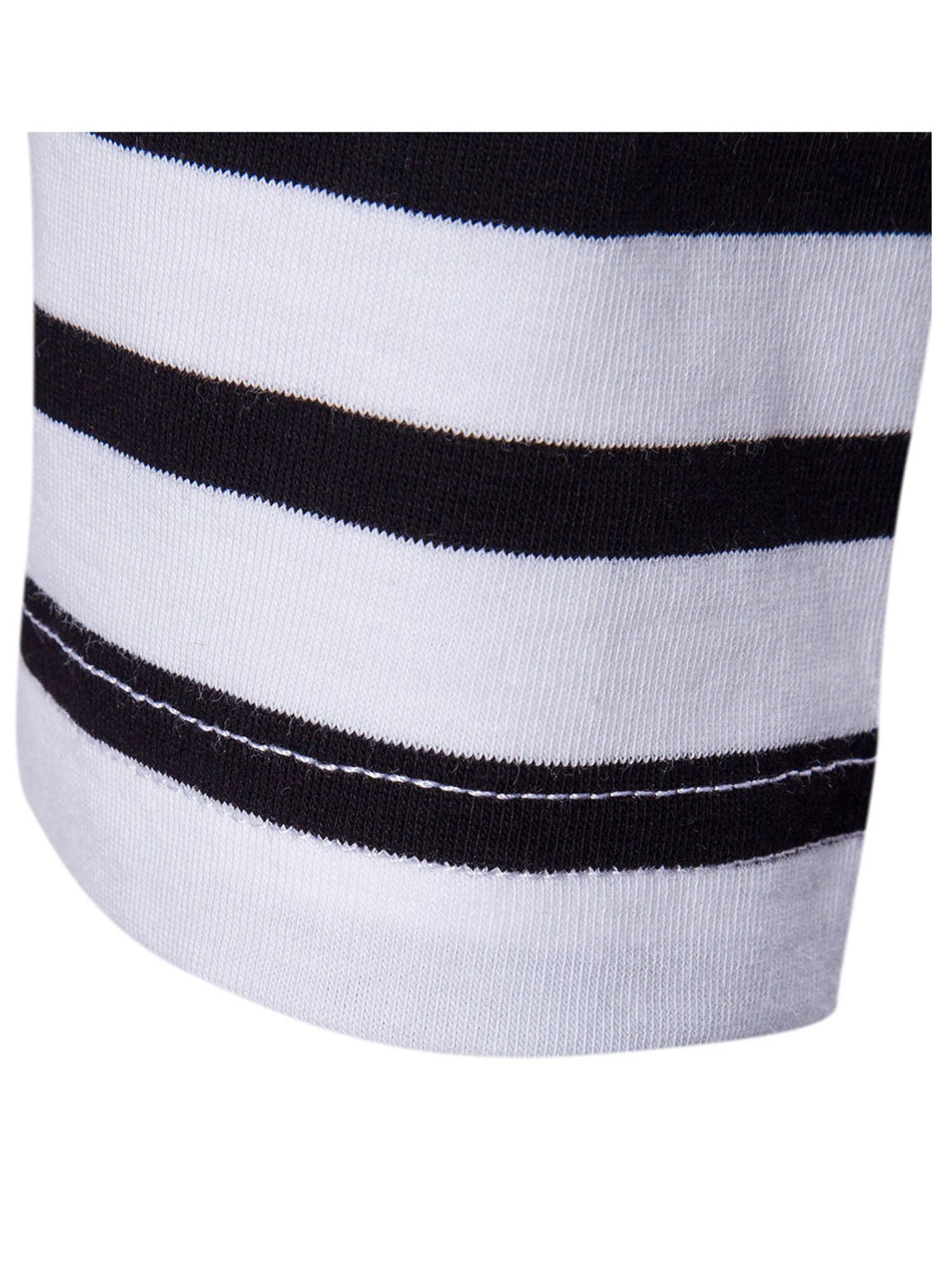 Unique Bargains Men's Long Sleeve Pullover Top Crew Neck Striped T-Shirts 34 Black and White