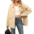 thumbnail image 3 of Women'S Jean Jacket Oversized Boyfriend Button Up Long Sleeve Split Denim Jackets Khaki S, 3 of 9