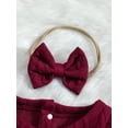 thumbnail image 4 of Diconna Baby Girl Corduroy Ruffle Dress Toddler Long Sleeve Smocked Princess Party Dress Fall Winter Outfit Wine Red 12-18 Months, 4 of 8