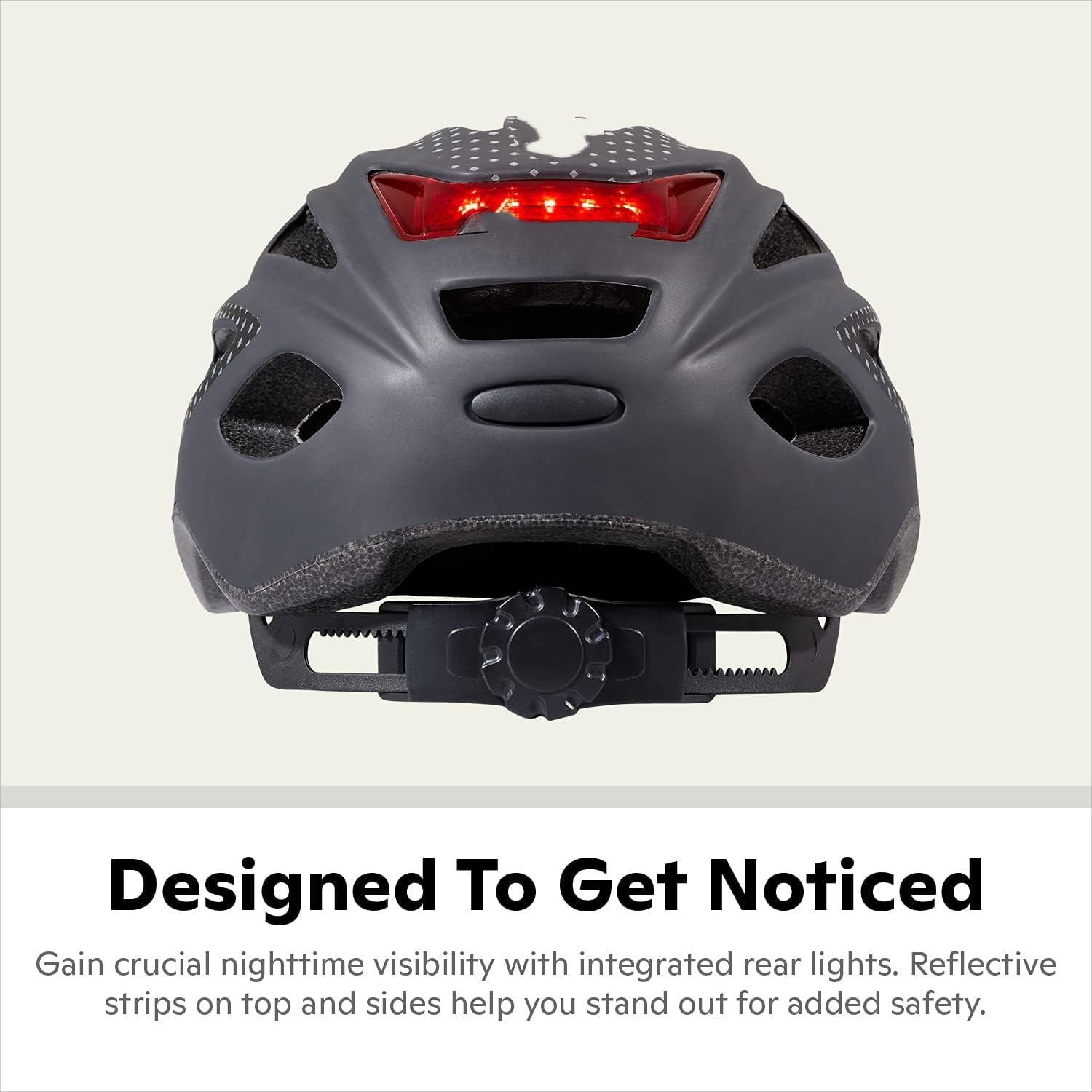 Lighted Helmet for Adults, Size 58 - 62 cm for Riders Ages 14+, Rear LED Light, Reflective Strips, Adjustable Dial and Straps, 17 Air Vents, Removable Visor, Adult Bike Helmet