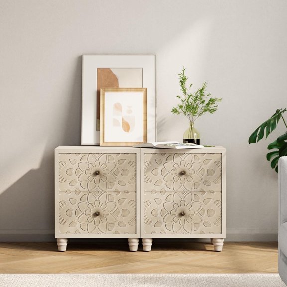 FOROUTIA Set of 2 Nightstands with 2 Drawers,14"D x 18"W Vintage MDF Bedside Tables