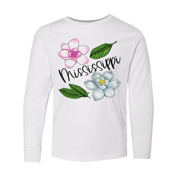 Inktastic Mississippi Magnolia Flowers and Leaves Long Sleeve Youth T-Shirt