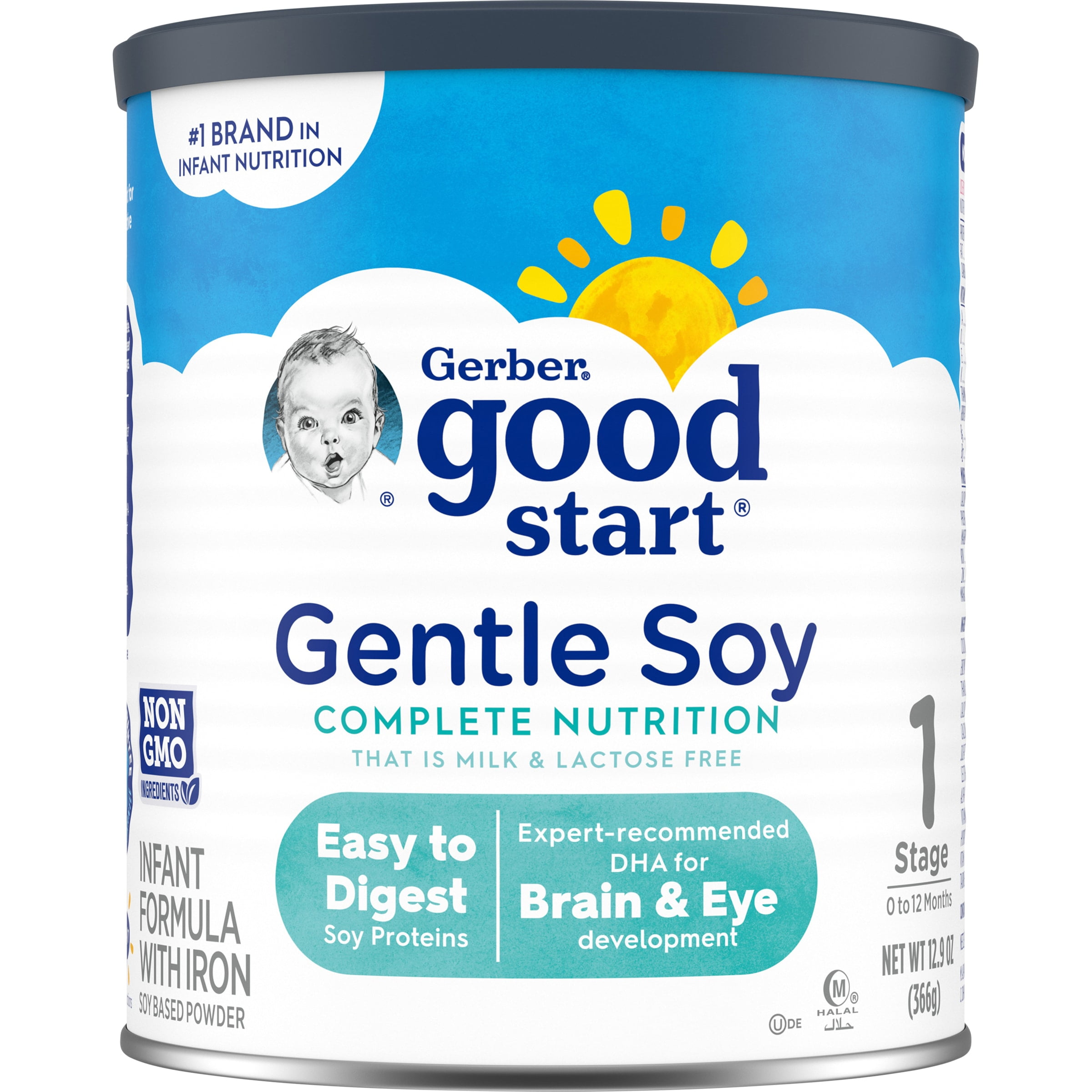 Gerber Good Start Gentle Soy Lactose-Free Non-GMO Powder Baby Formula with Iron, 12.9 oz Canister