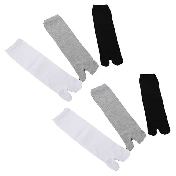 6 Pairs Japanese Flip Flop Sandal Split Toe Tabi Geta Zori Socks White Black Grey