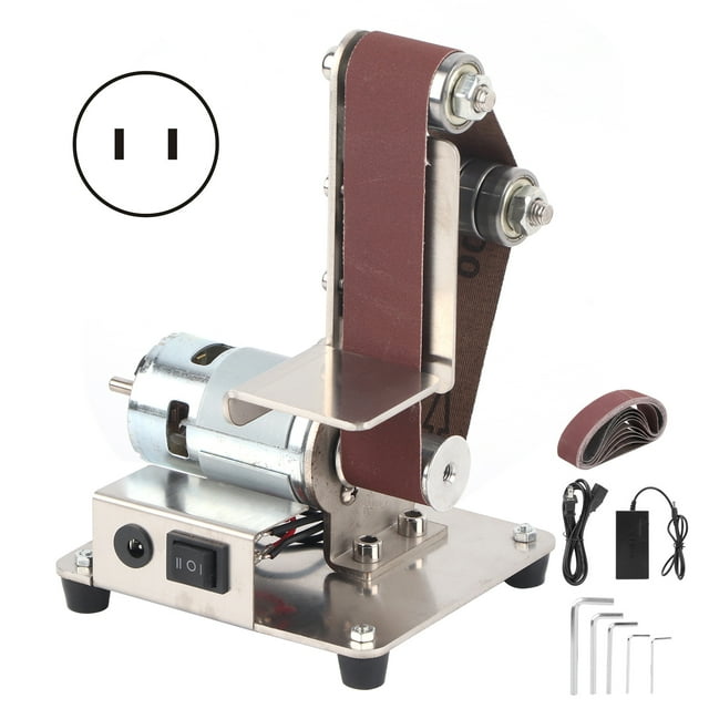 Meuleuse Multifonctionnelle, Ponceuse à Bande Électrique, Tension Portable Réglable 12-24V Angle de Réglage de la Table de Travail à Sept Vitesses de 0 à 65 Degrés 9000r / Min US Plug