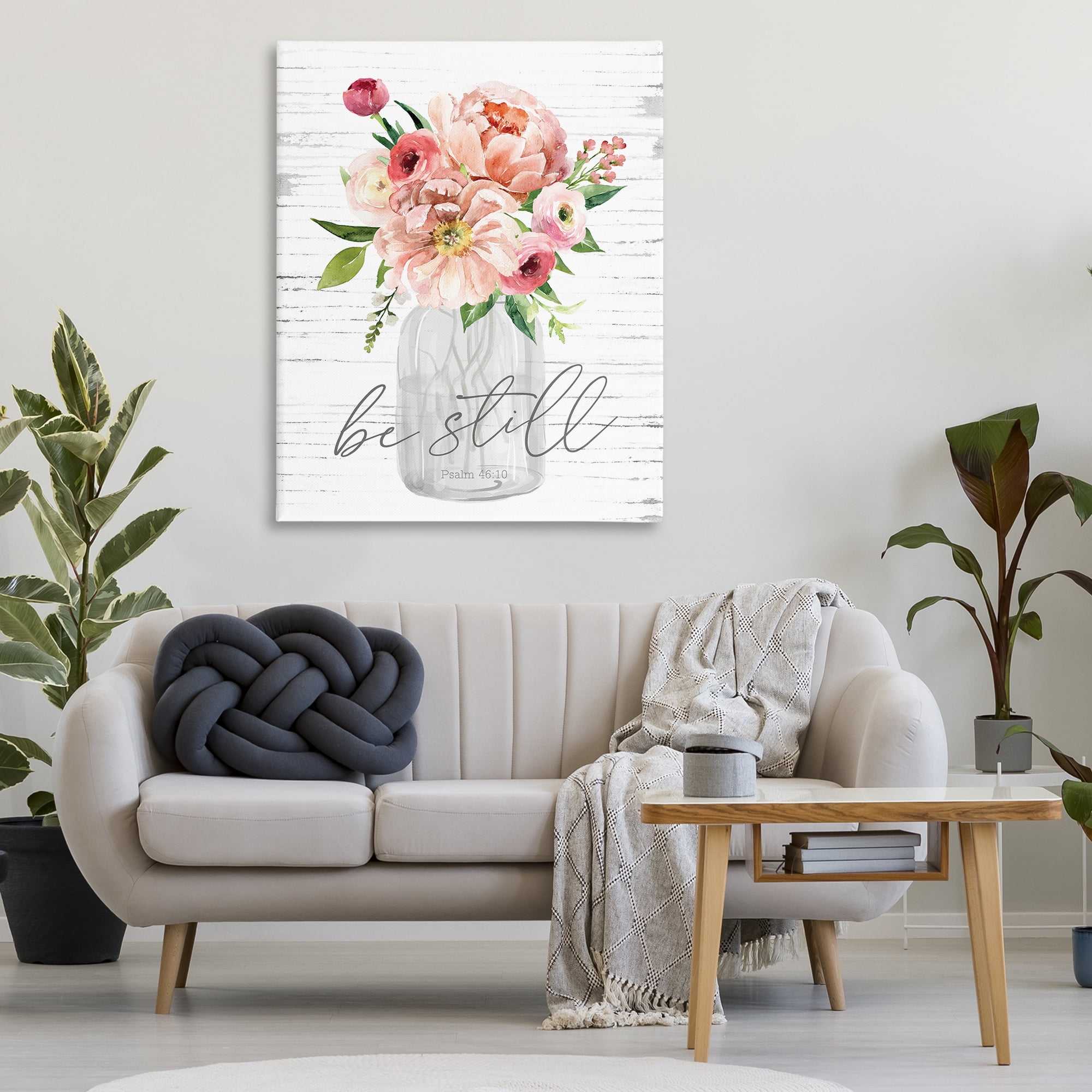 Stupell Industries Pink Be Still Bouquet Religious Painting Gallery Wrapped Canvas Art Print Wall Art, 36 x 48