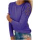 thumbnail image 2 of ICHUANYI Clearance Women Casual Solid Round Neck Lace Hollow Out Long Sleeve Pullover Slimming Blouse T-shirt Tops(Blue, M) ICHUANYI WER2023081506527, 2 of 6