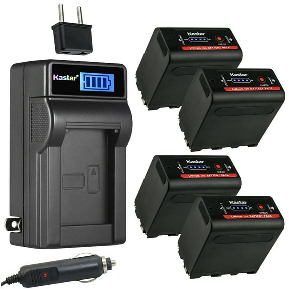 Kastar 4-Pack NP-F980EXP Battery and LCD AC Charger Compatible with Sony DCR-TRV310 DCR-TRV315 DCR-TRV320 DCR-TRV410 DCR-TRV420 DCR-TRV49 DCR-TRV5 DCR-TRV510 DCR-TRV520 DCR-TRV525 DCR-TRV58 DCR-TRV620