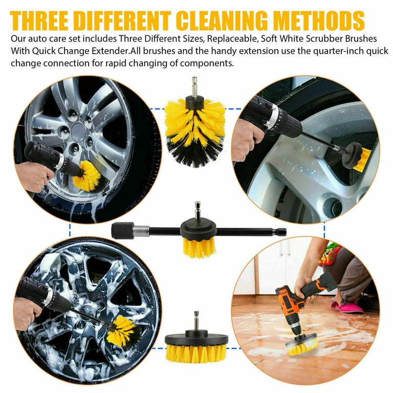 4 Pcs Drill Brush Car Detailing Kit with Extend Attachment, Soft Bristle  Power Scrubber Brush Set for Cleaning Car, Boat, Seat, Carpet, Upholstery  and