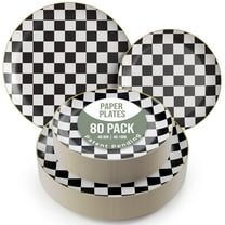 Trendables Heavy Duty Paper RRF12 Plates Bulk 80 Party Plates - 40 X 8 Inch Dessert Plate & 40 X 10 Inch Paper Plate Checkered decor, black and white party decorations, race car decorations