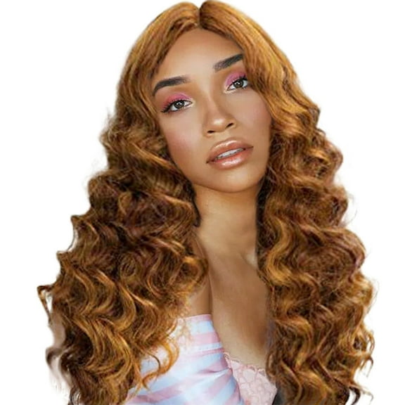 DOPI Human Hair Wigs For Women Black Color Natural Lace Hair Women Fashion Lady Long Curly Gold Hair Cosplay Party Wig