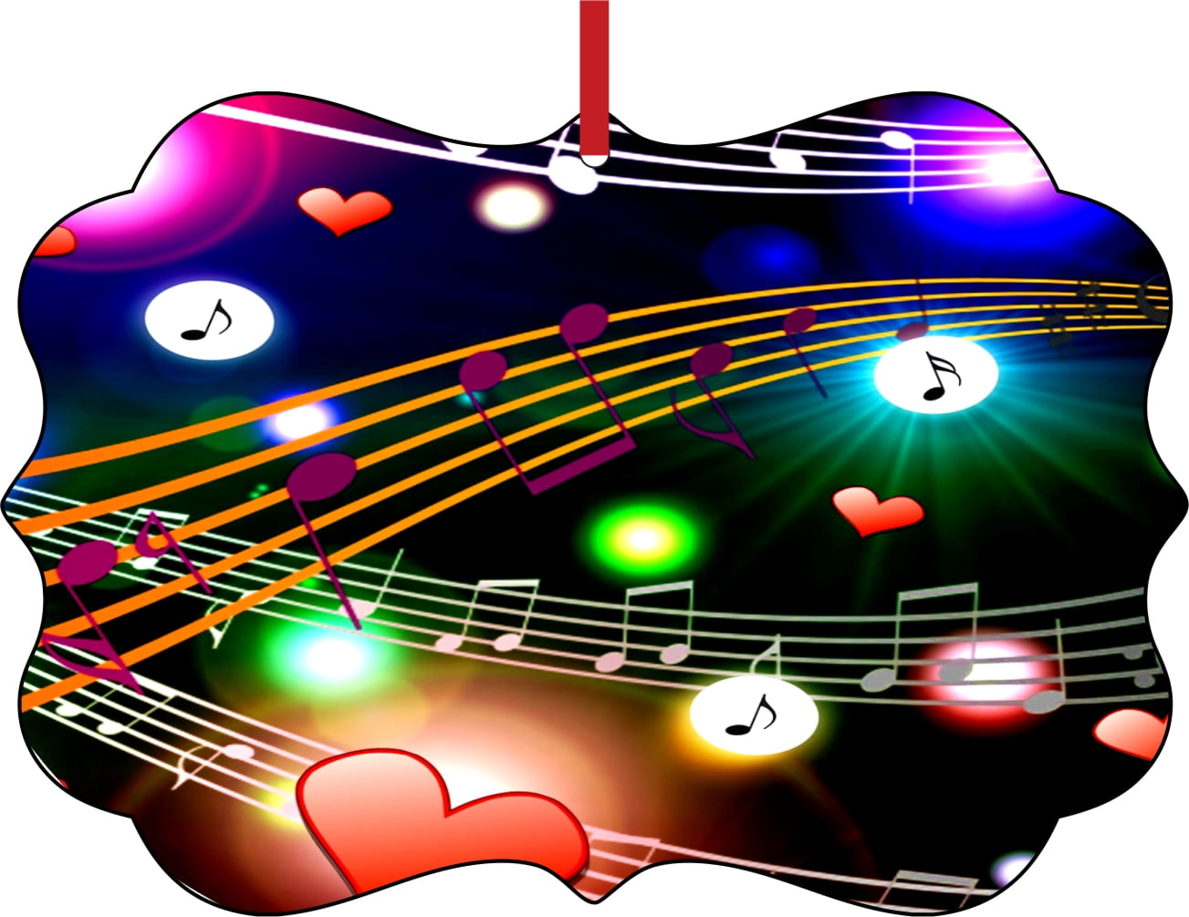 Love Music Multicolored Musical Notes and Hearts Double Sided Elegant Aluminum Glossy Christmas