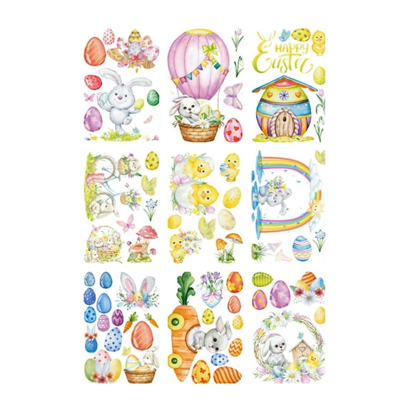 Easter Glass Sticker Decal Set 9pcs Spring Holiday Decorations Room Home Kitchen Decor Removable Window Wall Door Decorations For Easter Decor Party Supplies