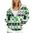 thumbnail image 1 of Sudadera con capucha y manga larga para mujer, informal, con estampado navideño, cremallera, manga larga, poliéster, 1 of 6