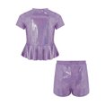 thumbnail image 4 of Doomiva Kids Shiny Jazz Disco Outfit Hip Hop Dance Peplum Top with Shorts Set for Hip-hop Cheerleading Purple 13-14, 4 of 5