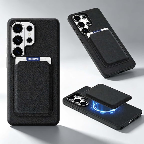 For Samsung Galaxy S26 Ultra Phone Case,Compatible with Mag-Safe,2-in-1 Magnetic Detachable Card Holder,With RFID Blocking Card Slots,Anti-Scratch Tech Fabric Back,Shockproof Phone Case,Black