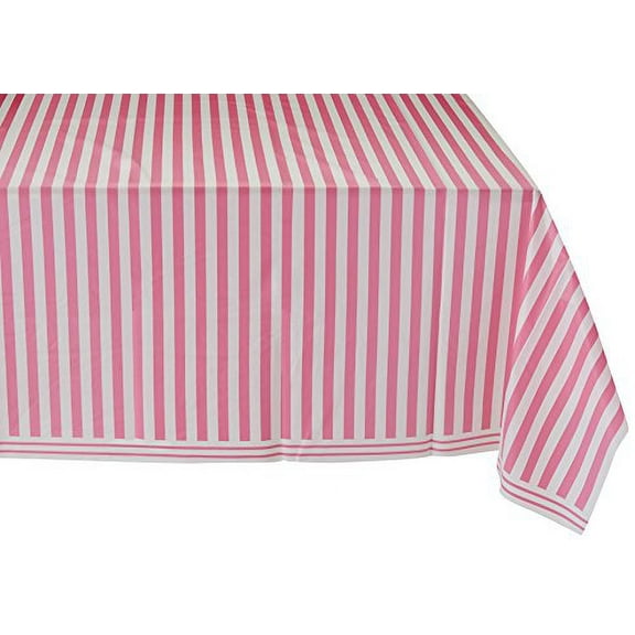 Pink Striped Plastic Table Cover, 108" x 54"