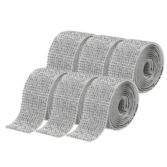 Uxcell 6pcs Self-Adhesive Rhinestone Ribbon for DIY Arts Crafts, Mineral Silver