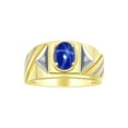 thumbnail image 1 of RYLOS Men's Rings Yellow Gold Plated Silver Rings Classic Designer Style 8X6MM Gemstone & Diamond Ring Blue Star Sapphire Birthstone Rings For Men Size 13, 1 of 7