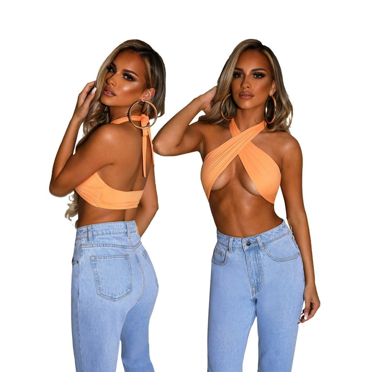 Womens Crop Top Sleeveless Bandage Backless Camisole Wrap Cross Short Tops