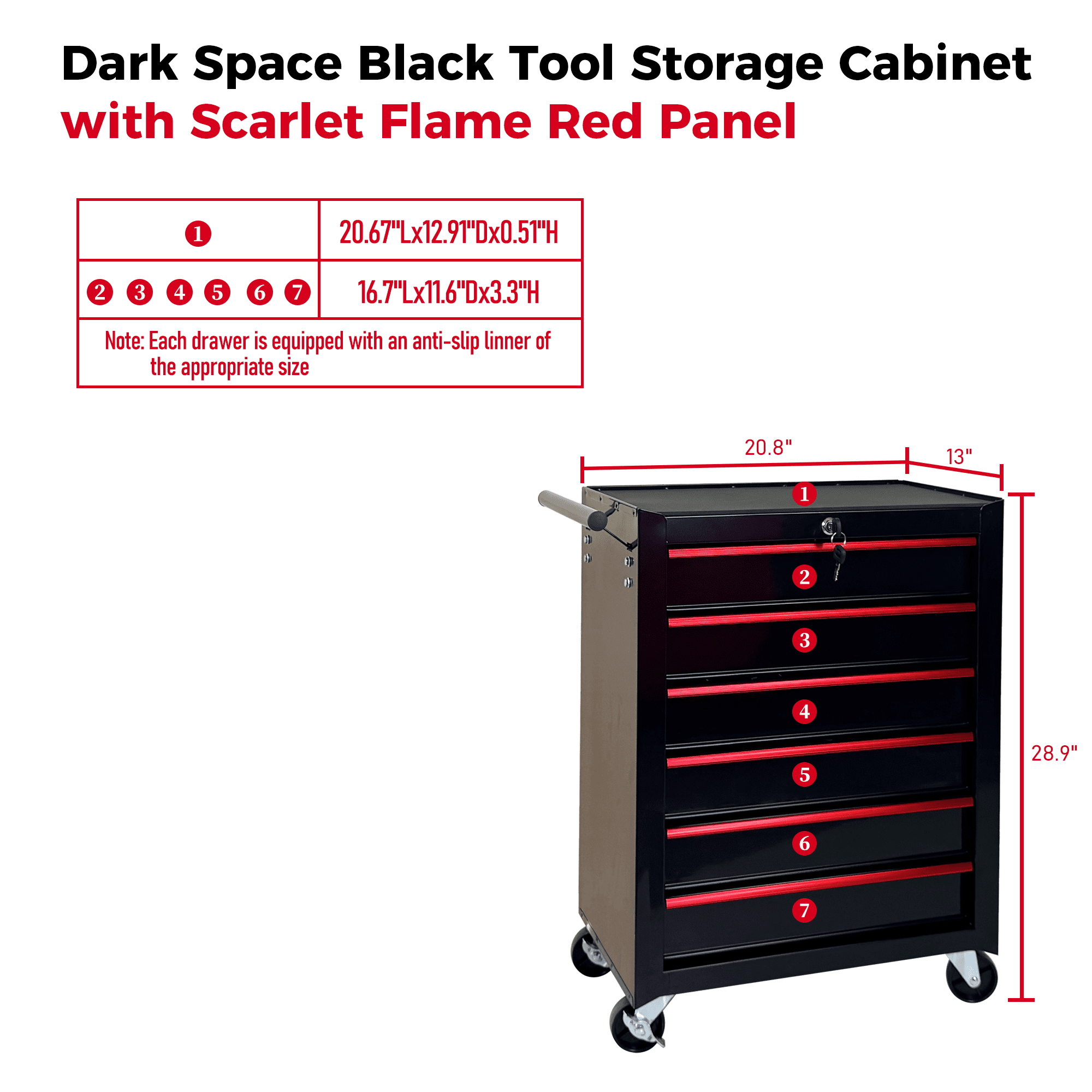 Rolling 20-Inch Metal Tool Chest with 6 Drawers and Ball Bearing Slides, Steel Tool Cabinet for Garage and Workshop, Black