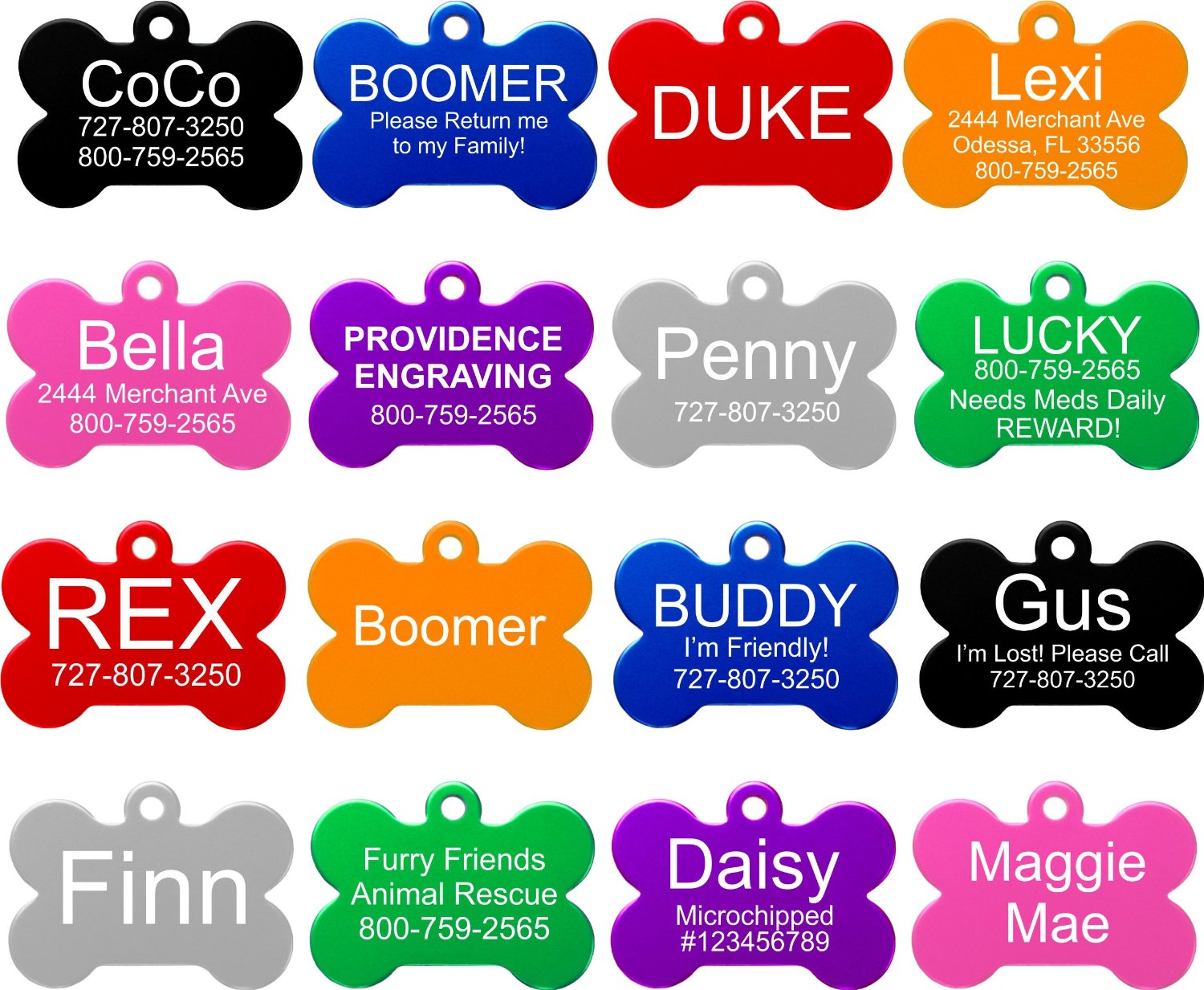 Bone Shaped Dog Cat Pet ID Tag Custom Engraved Acrylic Plastic 6 Colors /& 3 Sizes to Choose from Message Seller with Engraving Information