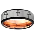 thumbnail image 2 of Multiple Christian Cross 8MM Beveled Edge Gray And Rose Gold Tungsten Ring, 2 of 2