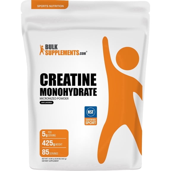 BulkSupplements Creatine Monohydrate Powder - NSF Certified for Sport®, Micronized Pure Creatine, 425g (0.94 lbs)