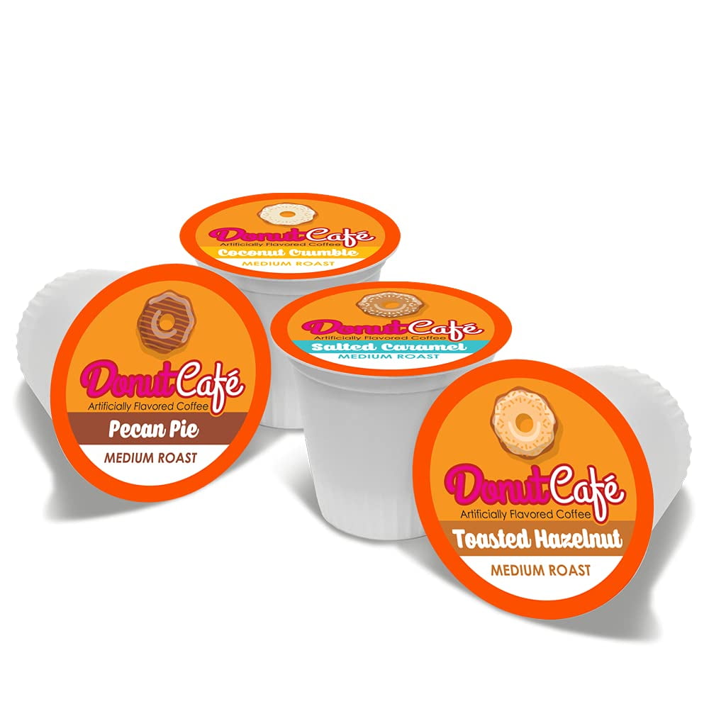 Donut Cafe Single Serve Coffee Pods Flavored Variety Pack (Pecan, Coconut, Salted Caramel, Hazelnut) 80 Ct