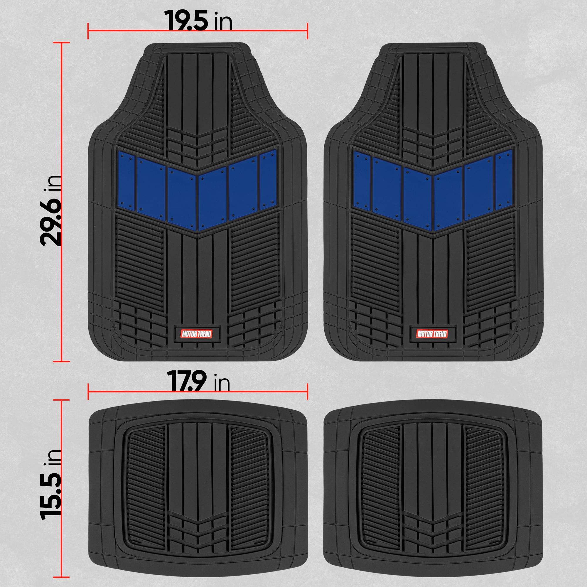 BDK Heavy Duty Blue Rubber Car Mats Full Set - Universal Trim-To-Fit All Weather Floor Mats - Floor Mats for Car Accessories - Front & Back Interior Floor Mats for Truck Accessories