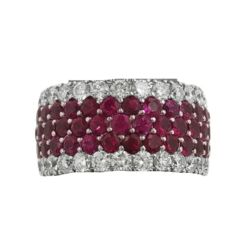 HeartsAndYou 4ct Round Cut Natural Ruby Moissanite Five Row Wide Band 14k SOLID White Gold