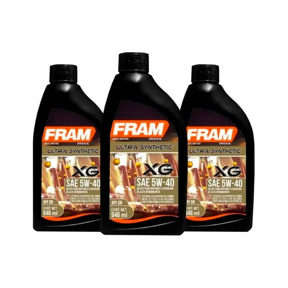 Aceite de Motor FRAM Ultra Sintético 5W40 3 Botellas 946 Ml