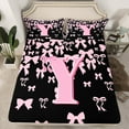thumbnail image 2 of jejeloiu Monogrammed Y Queen Sheet Sets,Cute Bowknot Bowtie Flat Sheet,Light Pink Black Queen Fitted Sheet,Microfiber Room Decorative,4-Piece, 2 of 7
