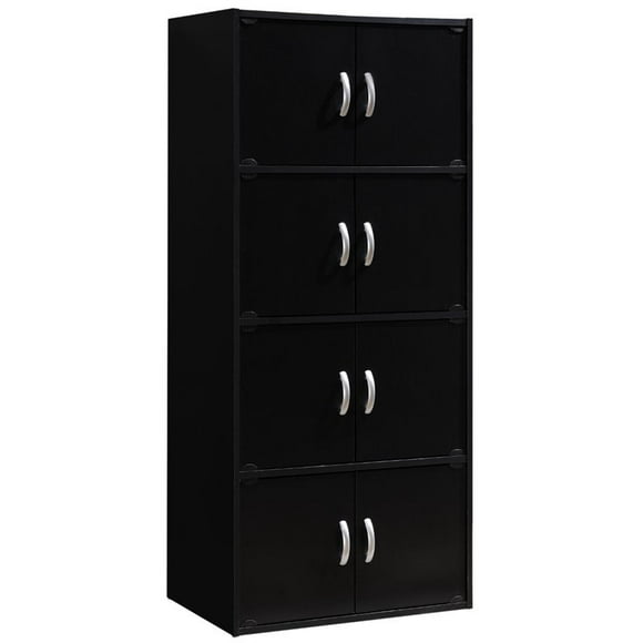 Hodedah 8 Door, Four Shelves, Enclosed Storage Cabinet, Black