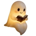 thumbnail image 3 of Halloween Ghost Figurine Statue, Cute Ghost Reading Book Lamp, 3D Unique Night Light Gifts Tabletop Ornament Decoration Cartoon Resin Sculpture for Holiday Decor, S, 3 of 7