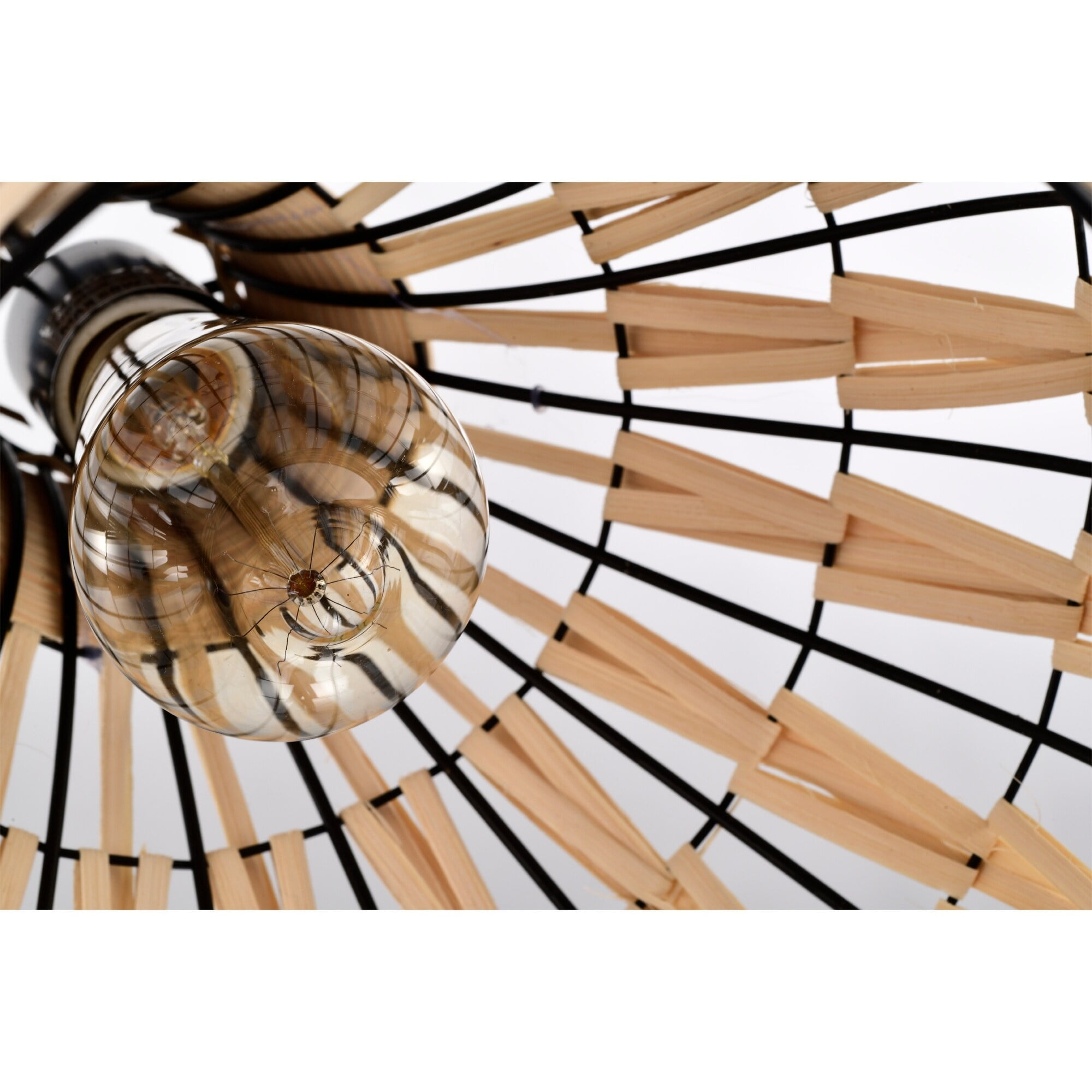 Zilpah 12 in. 1-Light Indoor Matte Black and Woven Rattan Finish Pendant with Light Kit