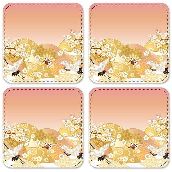 Vinyl Drink Coasters - Set of 4 - Oriental Fans