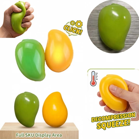 Gold Mango Squishy Toy, 1 Pack Slow Rising Fidget Stress Relief Realistic Fruit Squeeze, Anxiety Sensory Anxiety Stress Party Favor Ball for Teens & Adult