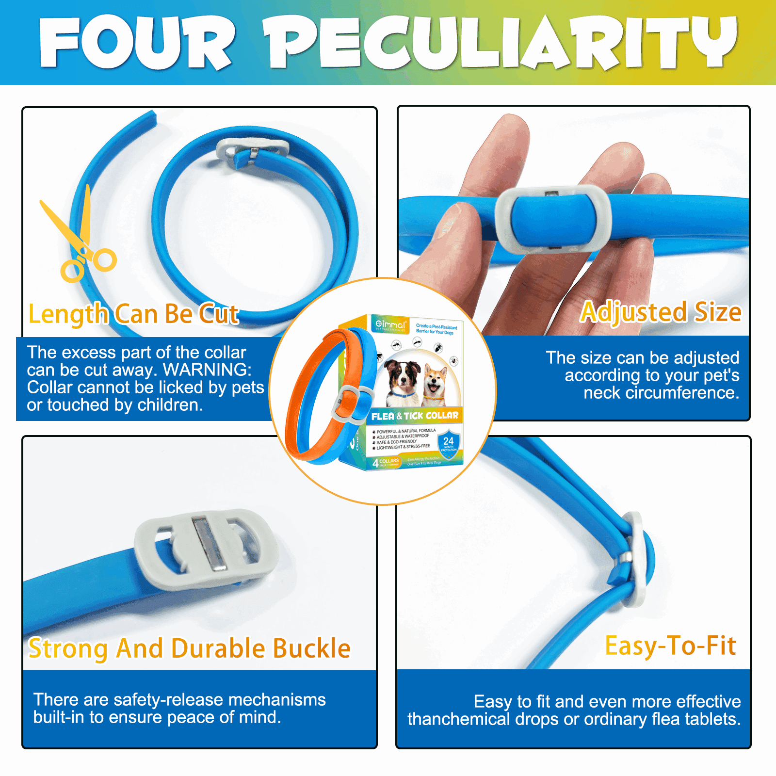 Oimmal Comfort & Protection Dog Collar, 24 Months, Soft & Comfortable, Adjustable 19inch (4 Collars - Blue & Orange)