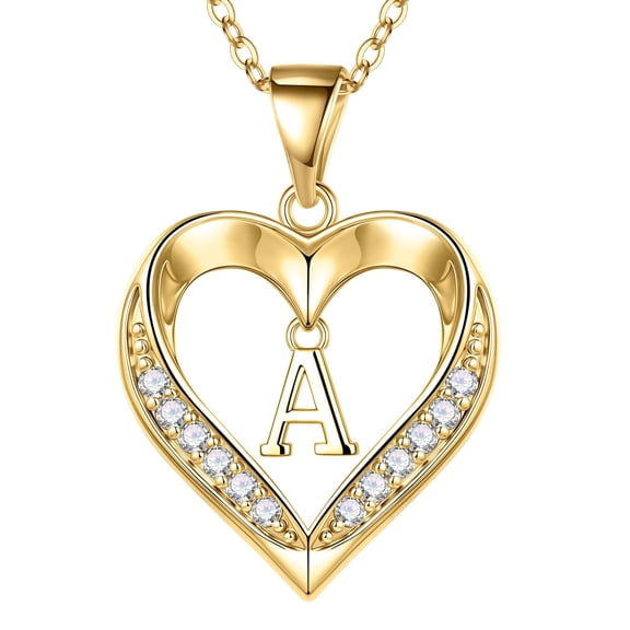 Turandoss Heart Initial Necklaces for Women Dainty 14K Gold Plated CZ Heart Pendant with Tiny Letter A-Z Non Tarnish Waterproof Trendy Jewelry Valentine's Day Birthday Gifts for Women Girls