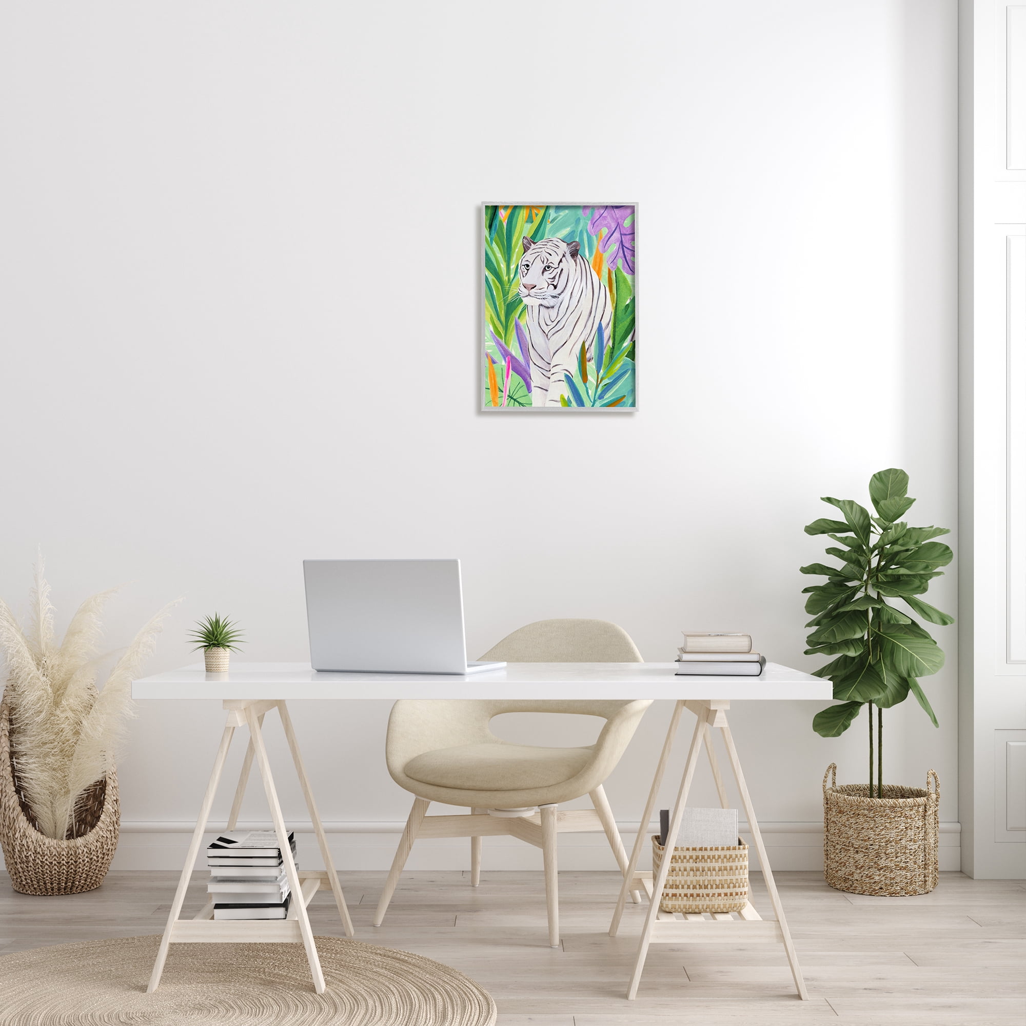Stupell Bold Botanical Tiger Leaves Animals & Insects Painting Gray Framed Art Print Wall Art