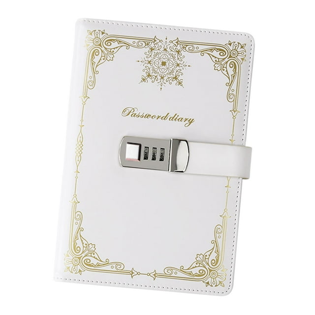Lipstore Diary with Lock PU Leather Lockable Locking Journal for Business Home Adults White