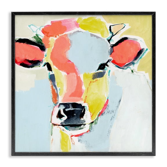 Stupell Industries Cottage Pastel Collage Cow Whimsical Abstract Farm Animal Black Framed Giclee Art, 12 x 12, by Victoria Barnes