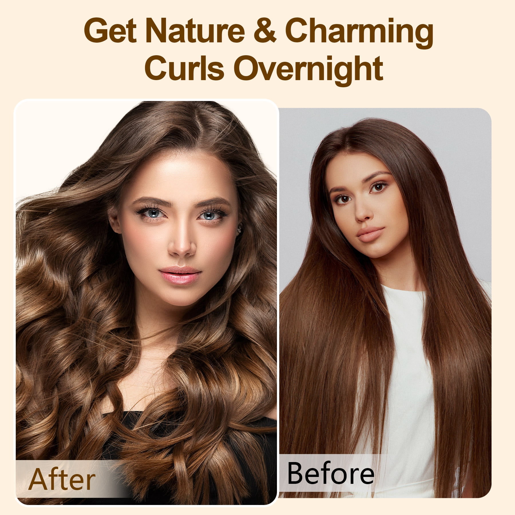 Satin Heatless Hair Curler, Lazy Natural Soft Wave DIY Heatless Curls for Sleep in Overnight, for All Hair Types, Light Brown